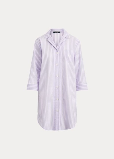 Camisa De Dormir Ralph Lauren Mujer Morados Rayas - Striped Cotton - LYTVQ9081